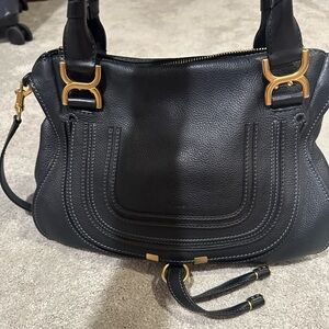 CHLOE Marcie Medium Black Textured Leader Shoulder Bag